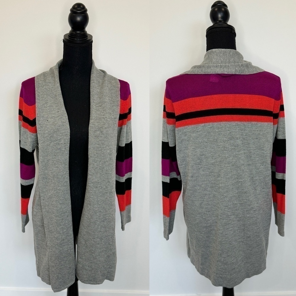 Hannah Long Sleeve Gray Front Open Cardigan (XL)